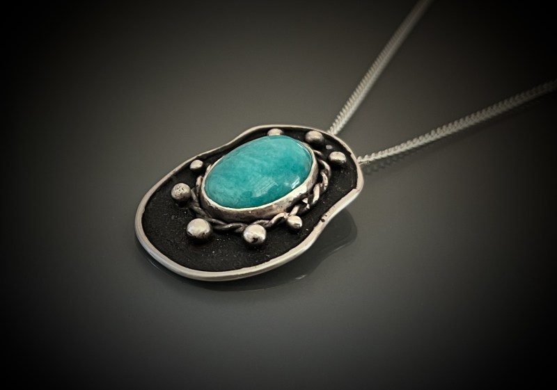 Turquoise and Silver Pendant by Jose Santana